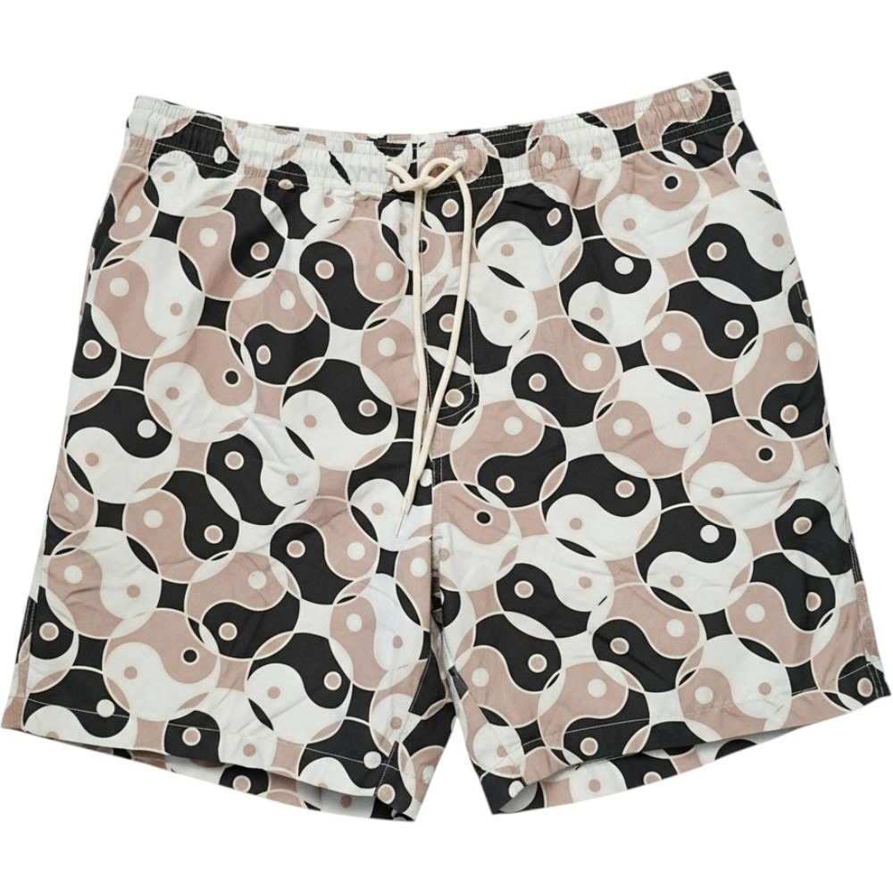 PacSun Mens Yin Yang Print Swim Trunks Recycled Polyester Black Tan XL